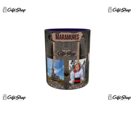 Cana albastra gift shop personalizata cu mesaj, maramures, model 3, din ceramica, 330ml